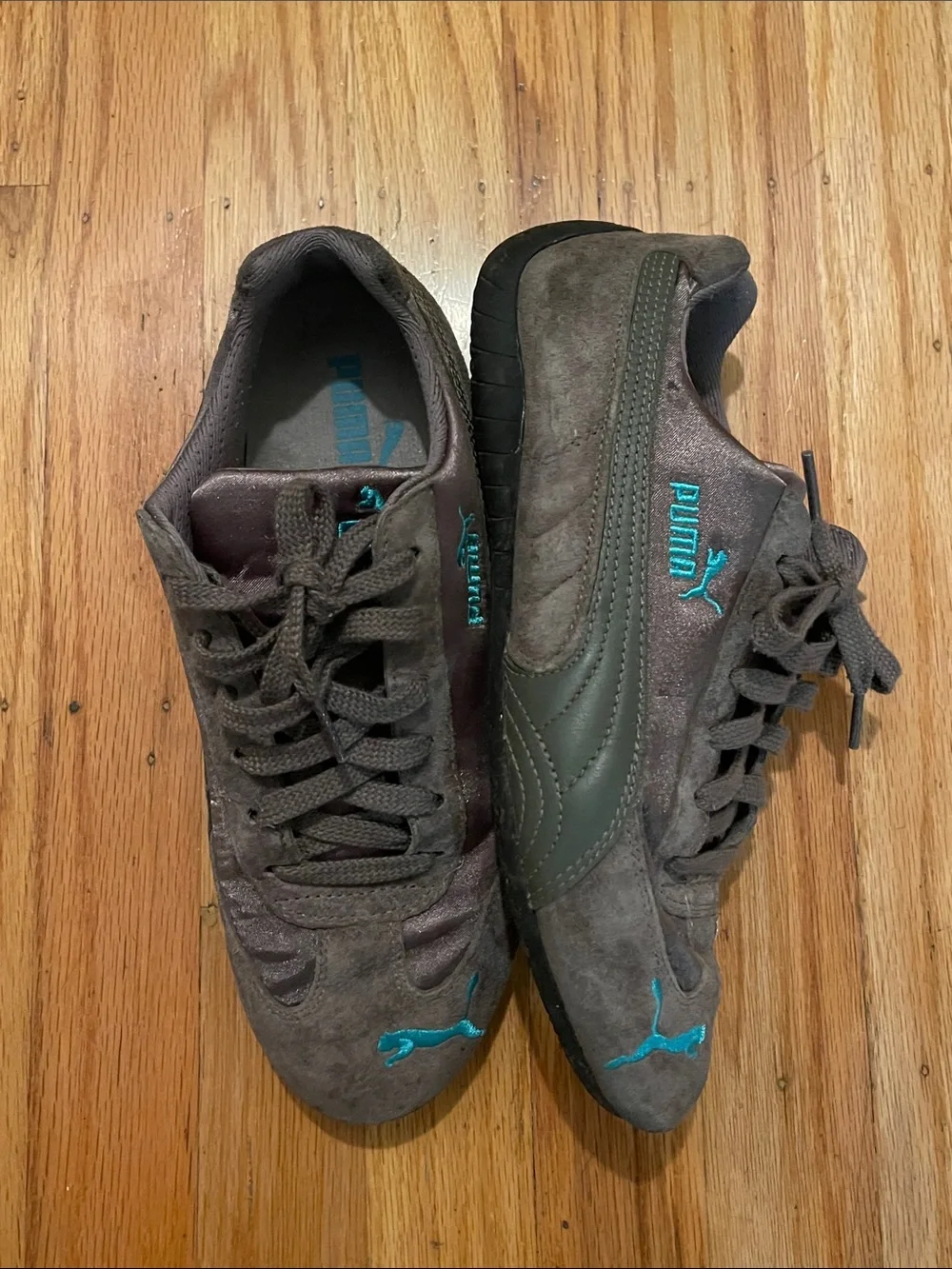 Puma Gray Suede Speedcat Sneakers with Teal Accents